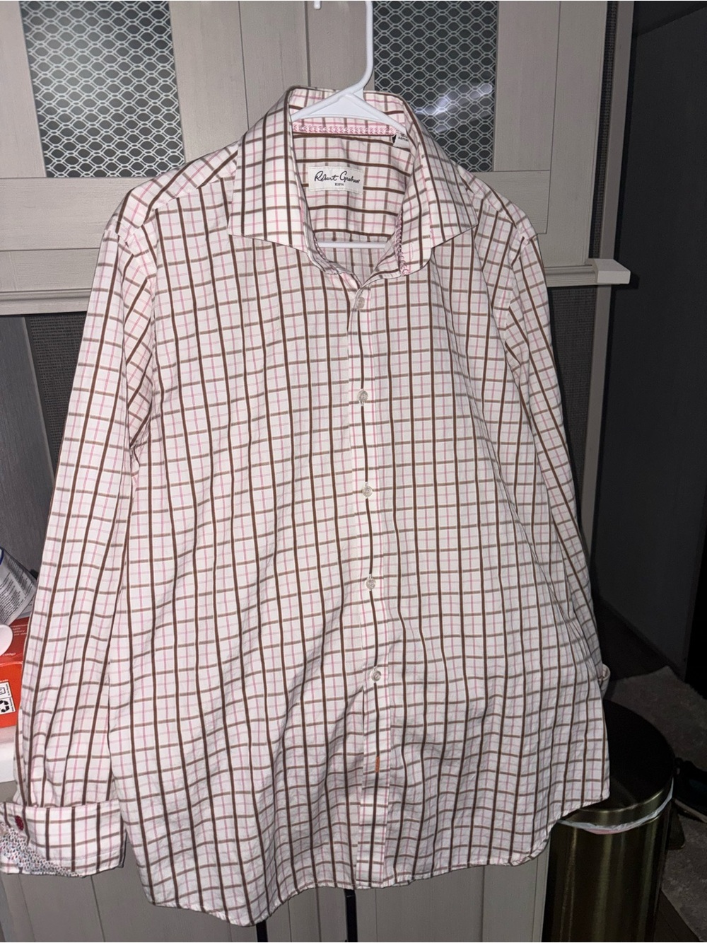 Robert Graham pink White and Brown Grid-Pattern Button-Down Shirt